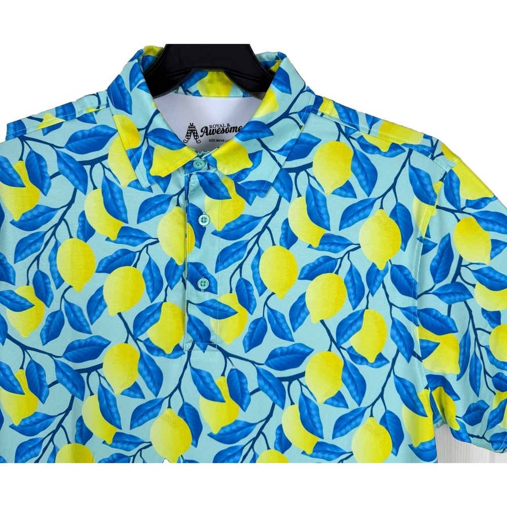 Royal &‎ Awesome Polo Shirt Mens Large Golf Performance Lemon Funky Loud Print